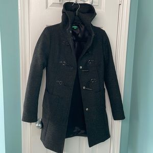 United Colors of Benetton hooded wool and leather toggle button up coat size 40